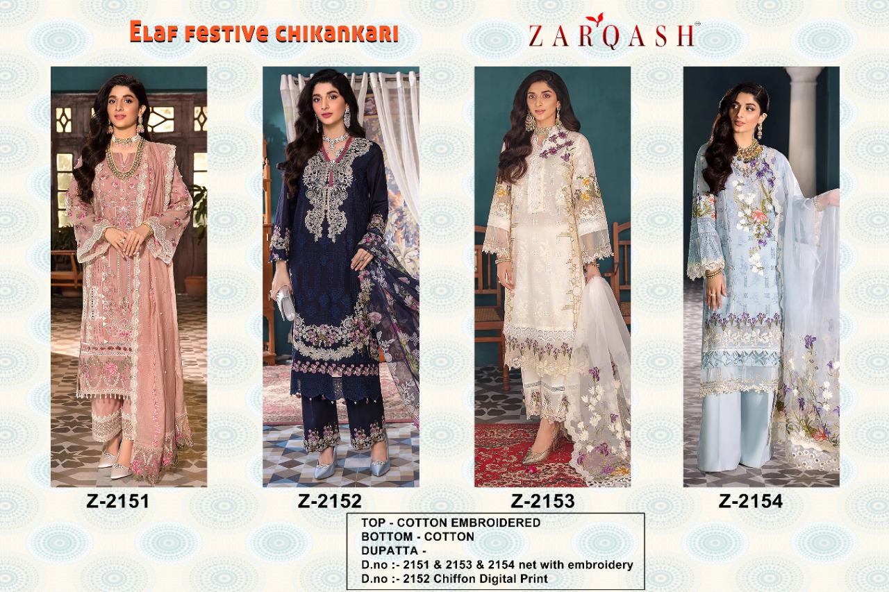 Zarqash Elaf Chikankari Heavy Designer Festive Wear Pakistani Salwar Suits Collection